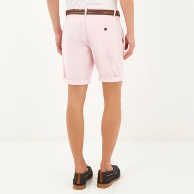 Pink Oxford belted bermuda shorts